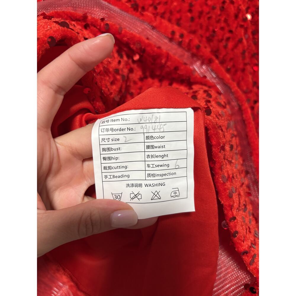Red Sequin Party Dress Size 2 with Bow Back - Picture 5 of 10